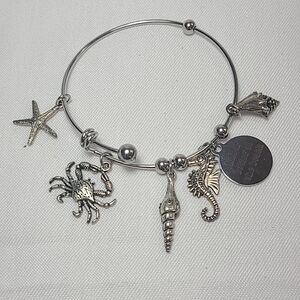 Wire Bangle Charm Bracelet Beach Theme